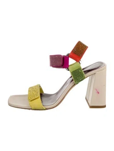 Pre-owned Staud Suede Colorblock Pattern Sandals In Yellow