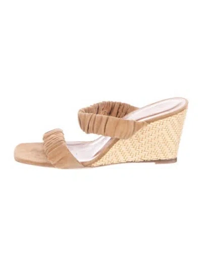 Pre-owned Staud Suede Colorblock Pattern Slides In Neutral