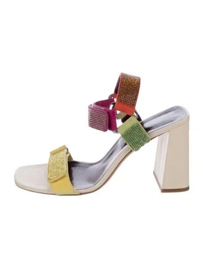 Pre-owned Staud Suede Colorblock Pattern Slingback Sandals In Neutral