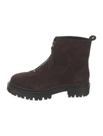 Pre-owned Staud Suede Combat Boots In Brown