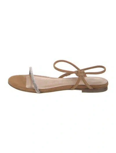 Pre-owned Staud Suede Crystal Embellishments Flats In Brown