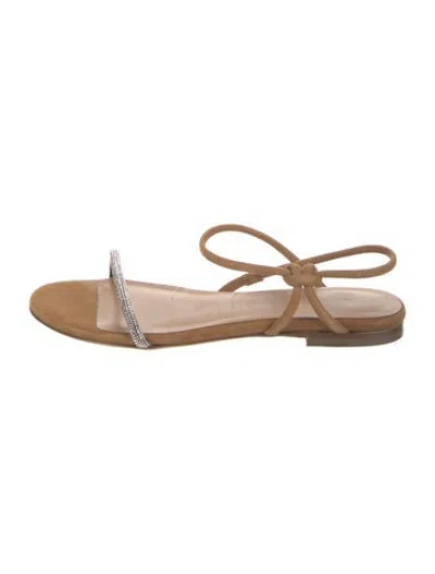 Pre-owned Staud Suede Crystal Embellishments Flats In Brown