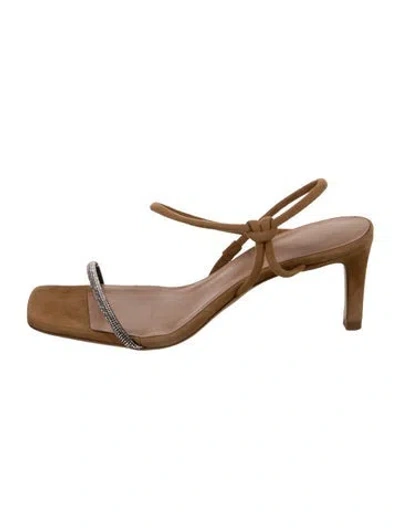 Pre-owned Staud Suede Crystal Embellishments Slingback Sandals In Brown