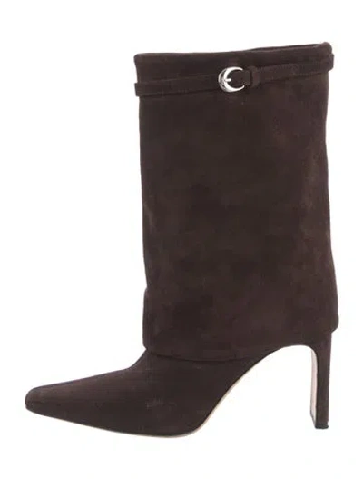 Pre-owned Staud Suede Cutout Accent Slouch Boots In Brown