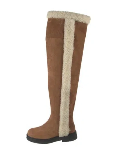 Pre-owned Staud Suede Faux Fur Trim Boots In Neutrals
