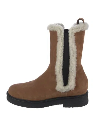 Pre-owned Staud Suede Fur Trim Chelsea Boots In Brown