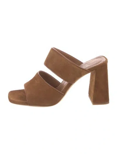 Pre-owned Staud Suede Leather Trim Embellishment Slides In Brown