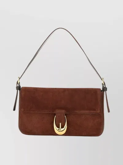 Staud Suede Shoulder Bag Gold-tone Hardware In Brown