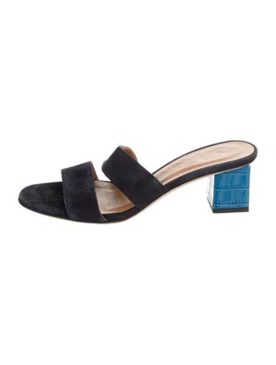 Pre-owned Staud Suede Slides In Blue