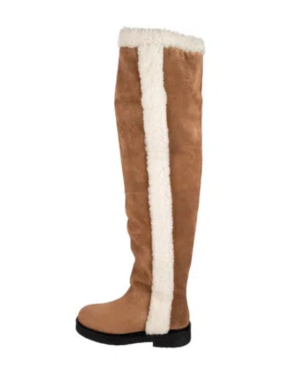 Pre-owned Staud Suede Slouch Boots In Neutrals