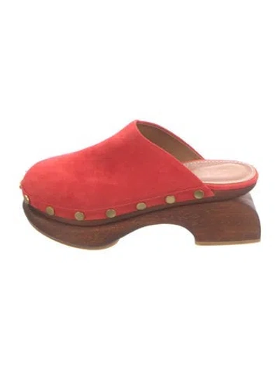 Pre-owned Staud Suede Studded Accents Mules In Orange