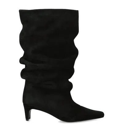 Staud Suede Wally Slouch Heeled Boots 55 In Black