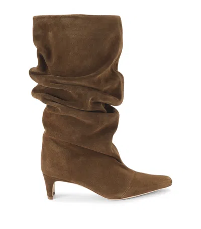 Staud Suede Wally Slouch Heeled Boots 55 In Brown