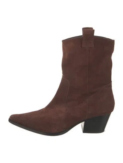 Pre-owned Staud Suede Western Boots In Brown