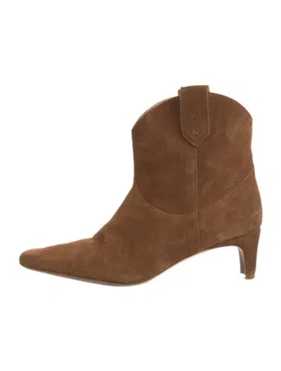 Pre-owned Staud Suede Western Boots In Brown