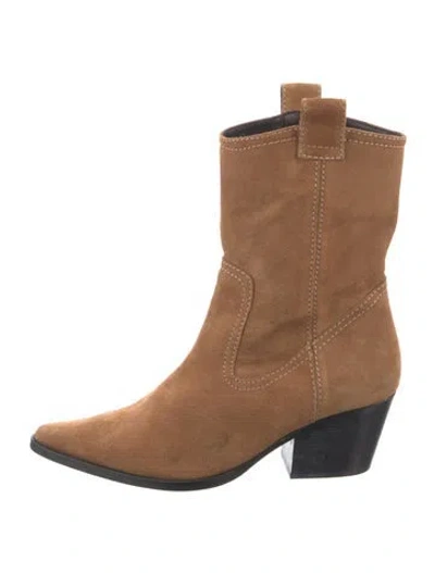 Pre-owned Staud Suede Western Boots In Neutral