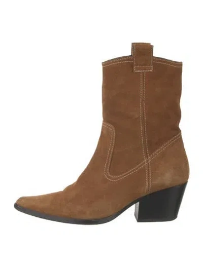 Pre-owned Staud Suede Western Boots In Neutrals