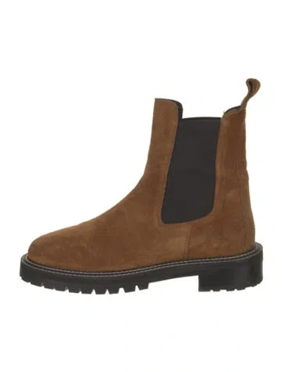Pre-owned Staud Suede Whipstitch Trim Chelsea Boots In Brown
