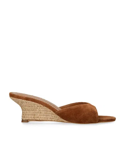 Staud Suede-raffia Brigitte Wedge Sandals 60 In Brown