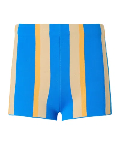Staud Sunny Striped Shorts In Blue