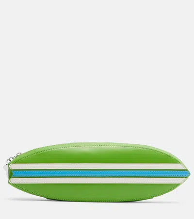 Staud Surfboard Striped Leather Clutch In Pink