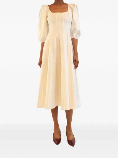Pre-owned Staud Swells Puff-sleeve Midi Dress In White