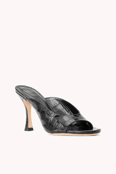 Staud Sylvia Leather Mule Sandals In Black Croc Embossed
