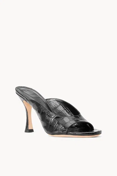 Staud Sylvia Leather Mule Sandals In Black Croc Embossed In Multi