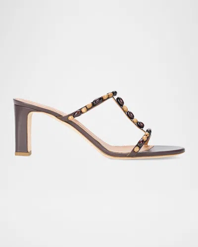 Staud Talita Beaded Leather Sandals In Brown