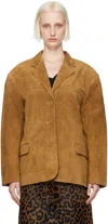Staud Corrine Single-breasted Suede Jacket In Tan Tan