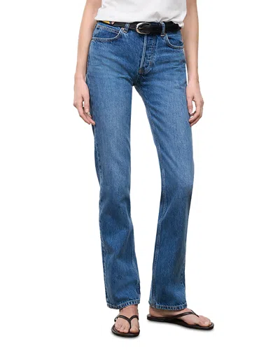 Staud Teddy Mid Rise Straight Jeans In Vintage Wash In Blue