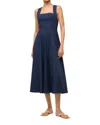 Staud Wells Pleated Cotton-blend Poplin Midi Dress In Blue