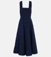 Staud Wells Pleated Cotton-blend Poplin Midi Dress In Blue