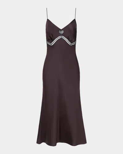 Staud Terra Heart Silk Slip Dress In Brown