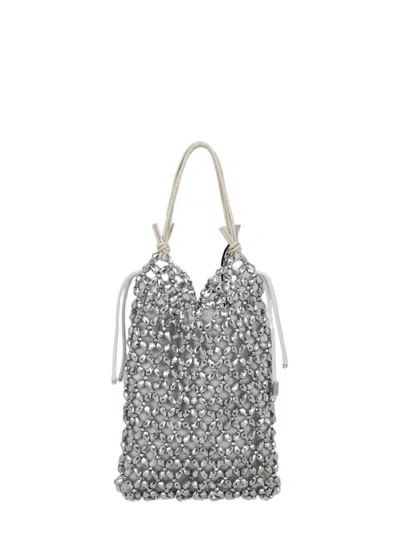 Staud Textured Crystal Bead Tote Bag With Soft Handle In Grey