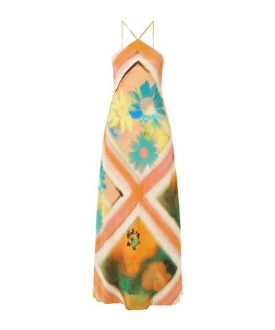 Staud Thin Cross-strap Satin Maxi Dress In Multicolor