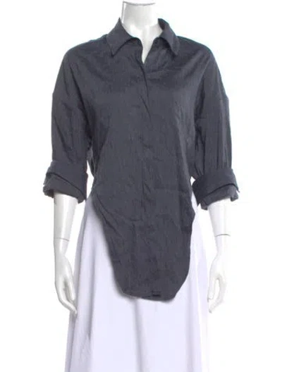 Pre-owned Staud Three-quarter Sleeve Button-up Top In Gray
