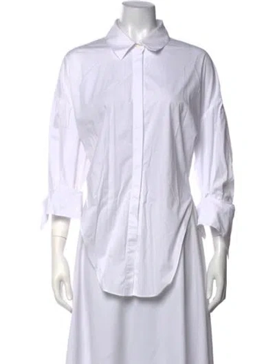 Pre-owned Staud Three-quarter Sleeve Button-up Top In White
