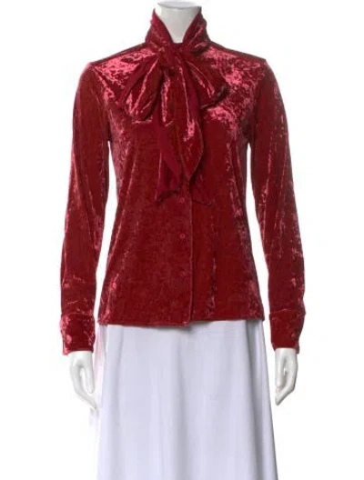 Pre-owned Staud Tie Neck Long Sleeve Blouse In Red