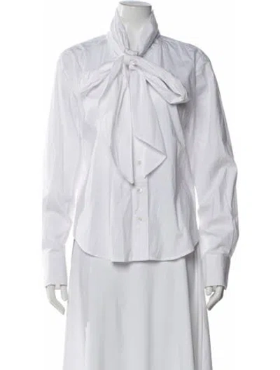 Pre-owned Staud Tie Neck Long Sleeve Blouse In White