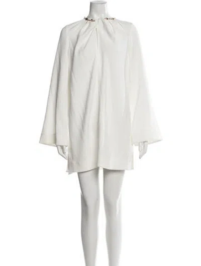 Pre-owned Staud Tie Neck Mini Dress In White