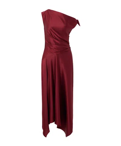Staud Portia Tie-detailed Draped Silk-satin Dress In Burgundy