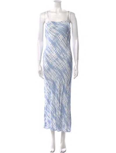 Pre-owned Staud Tie-dye Print Long Dress In Blue