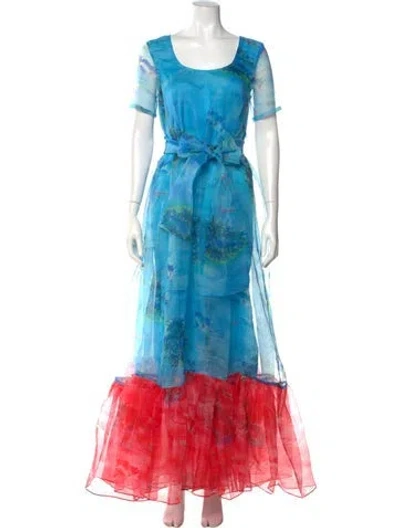 Pre-owned Staud Tie-dye Print Long Dress In Blue