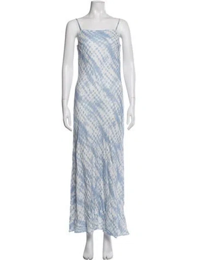 Pre-owned Staud Tie-dye Print Long Dress In Blue/white