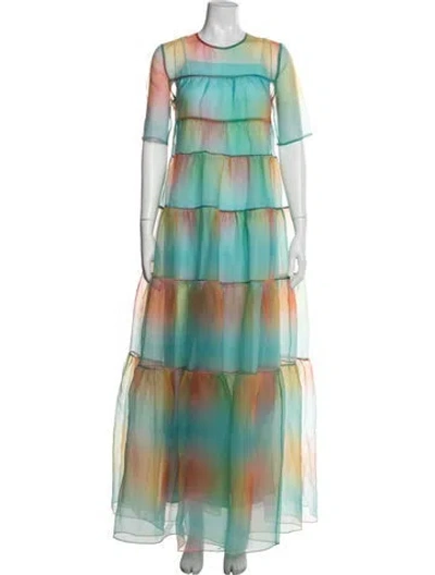 Pre-owned Staud Tie-dye Print Long Dress In Green
