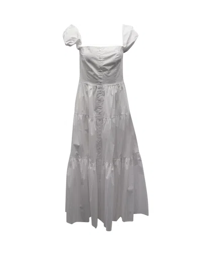 Staud Tiered Button-front Midi Dress In White Cotton In Grey