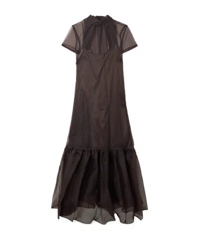 Staud Tiered Organza Maxi Dress In Brown