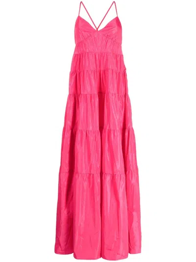 Staud Tiered Sleeveless Long Dress In Pink