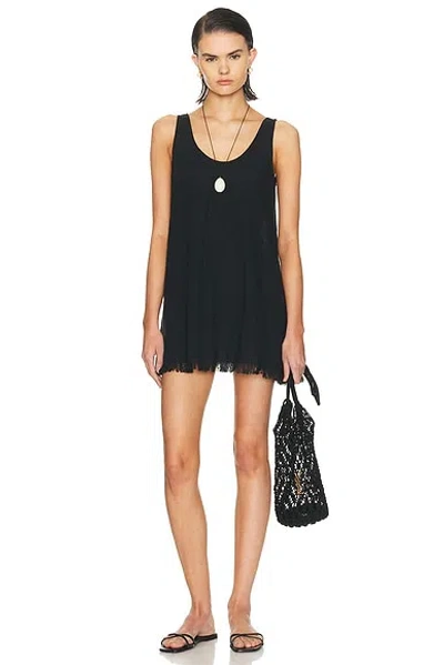 Staud Tillie Fringed Cotton-gauze Mini Dress In Black